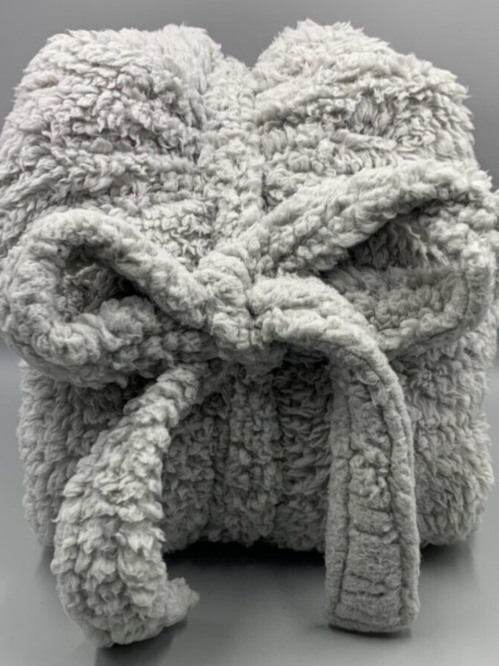 Pottery Barn Teddy Bear Cozy Plush Sherpa Gray Belted Robe Loungewear Spa New